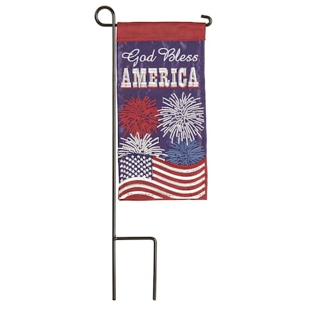 4 X 85 In Double Applique Patriotic Fireworks Polyester Mini Garden Flag